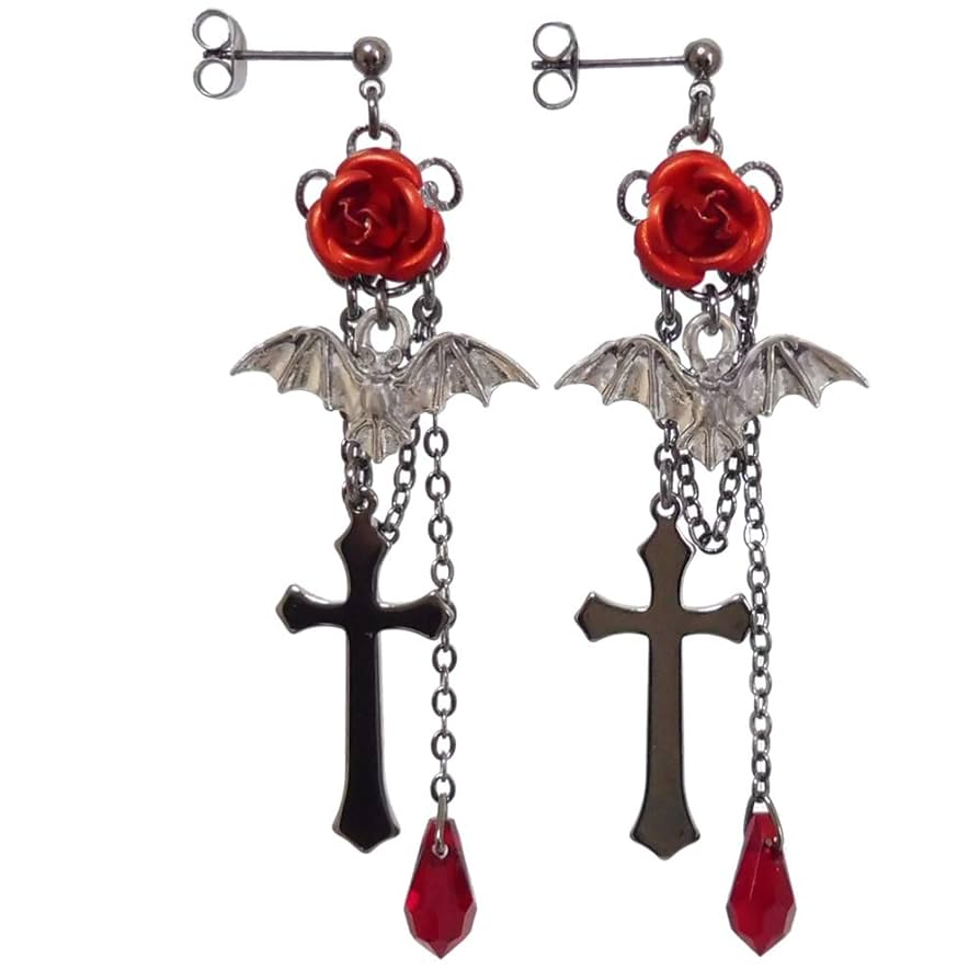 未使用近い ANNA SUI 薔薇コウモリモチーフ ピアス ゴシック 未使用近い ANNA SUI 薔薇コウモリモチーフ ピアス ゴシック